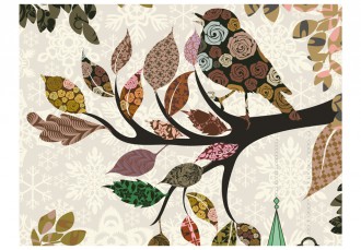 Fotótapéta - Fa ága madár (patchwork)