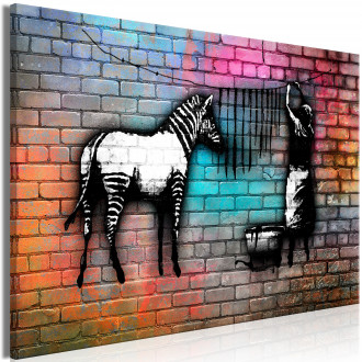 Kép - Zebra mosása a színes téglafalon
